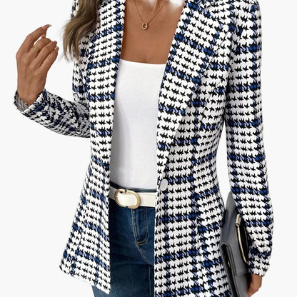 Women's Elegant Business Blazer in Checkered Style for Office and Everyday Wear