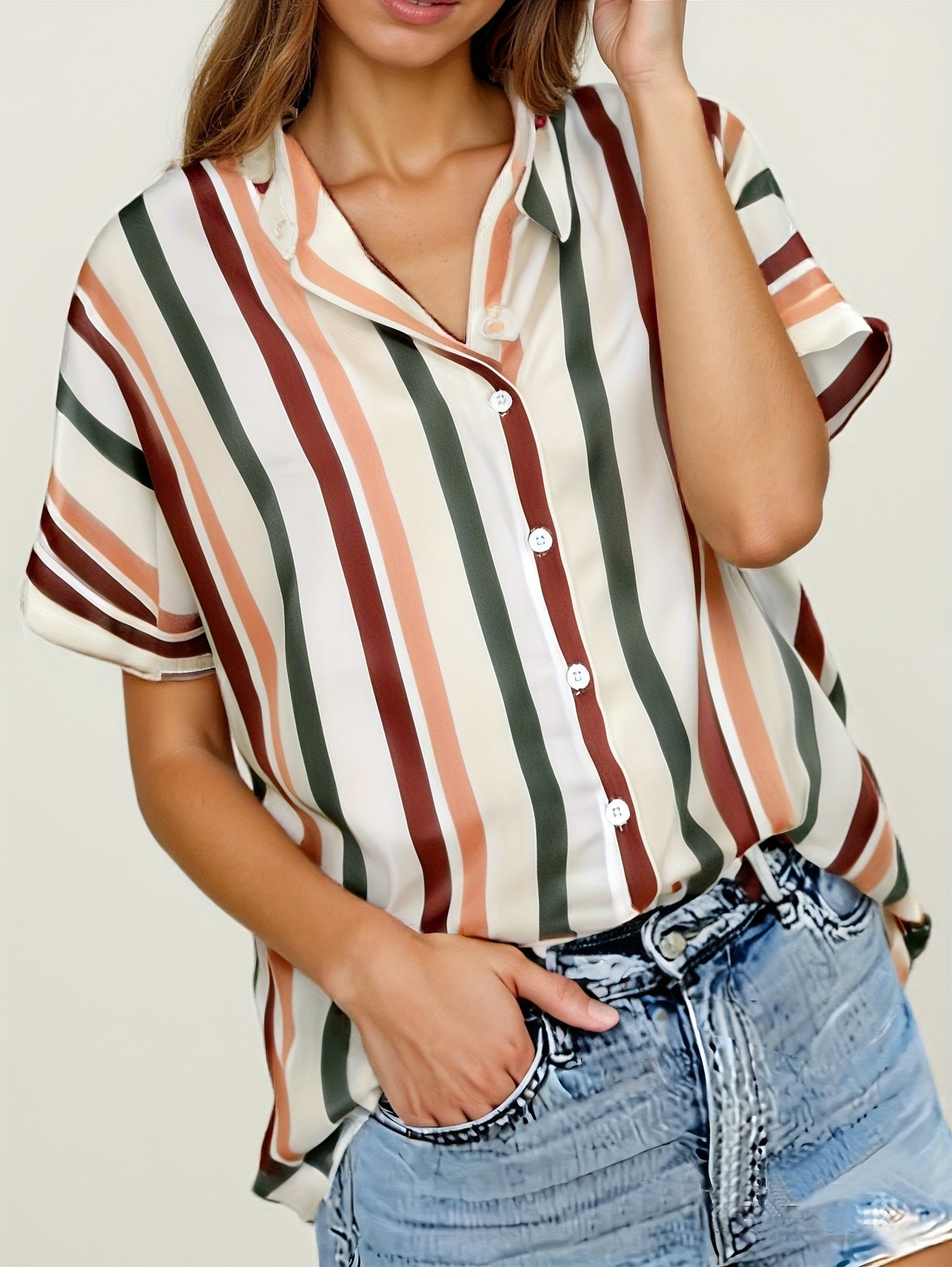 Women's summer blouse in striped look – Casual shirt for everyday and vacation