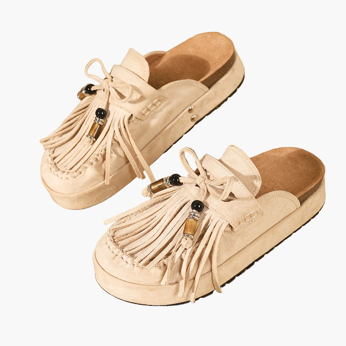 Women's Vintage Moccasin Sandals with Fringe and Beads for Summer