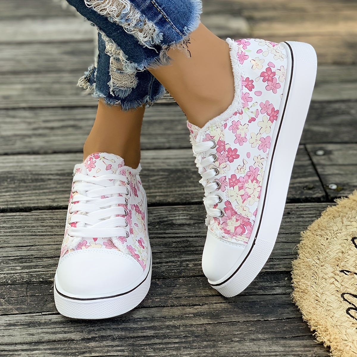 Damen Sneaker Freizeitmode mit Blumenmuster – Bequeme Alltagsschuhe für stilbewusste Frauen
