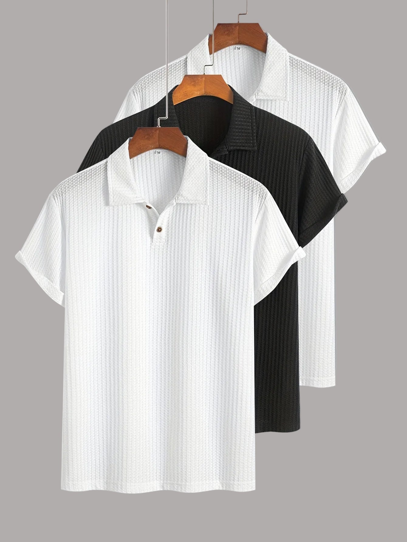 Men's Short-Sleeve Polo Shirt Set – Modern Waffle Pattern, Classic Casual Style, 3-Pack