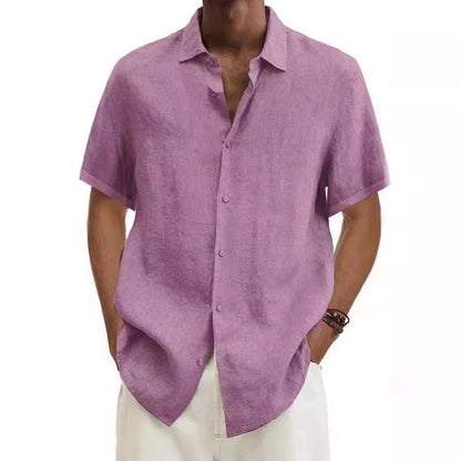 Men's Casual Short-Sleeve Shirt – Modern Japanese Style, V-Neck, Solid Color, Ideal for Everyday & Vacation