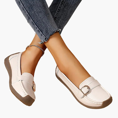 Women's Slip-On Moccasin Loafers with Buckle – Comfortable Casual Shoes for Everyday and Office Use
