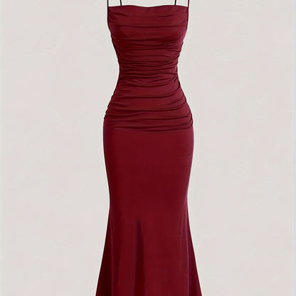 Women's evening dress with spaghetti straps and figure-flattering ruching – elegant maxi dress for festive occasions