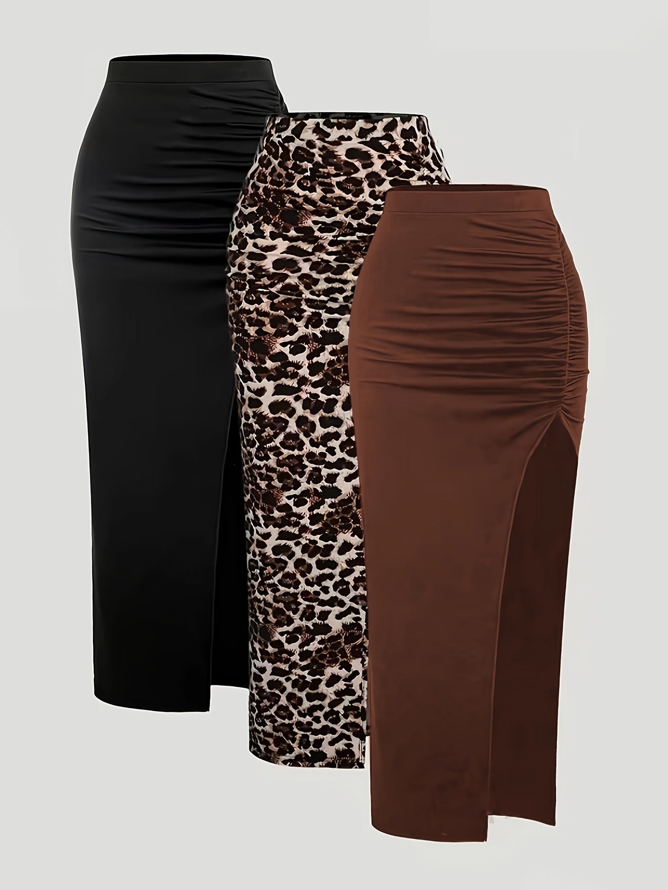 Women's maxi skirt with a high waist and side slit, three-colored