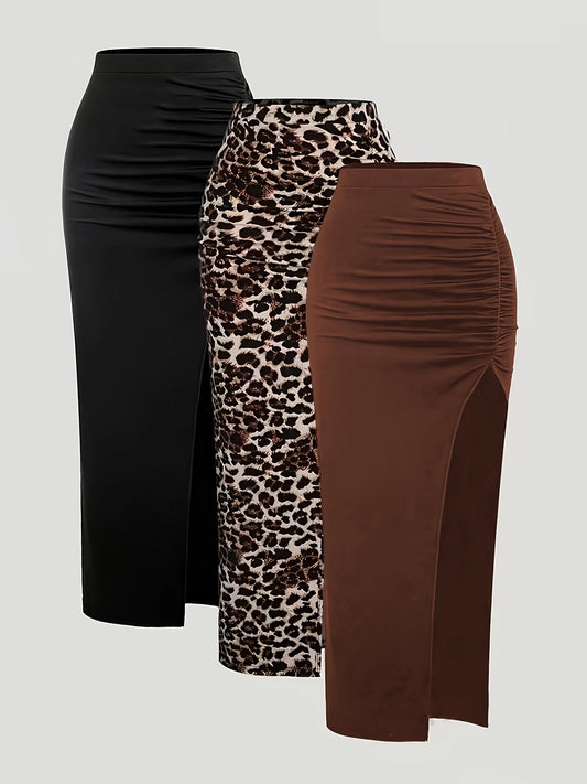 Women's maxi skirt with a high waist and side slit, three-colored
