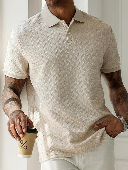 Men's Polo Shirt with Modern Herringbone Pattern – Casual Style for Everyday and Leisure