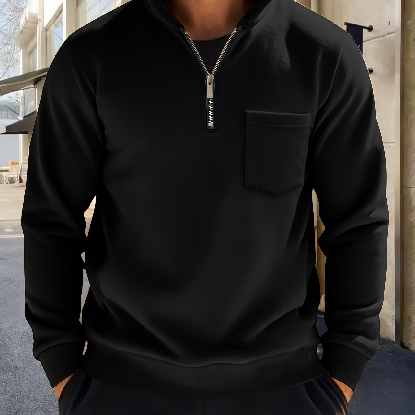 Herren Halb-Reißverschluss Pullover mit Brusttasche
