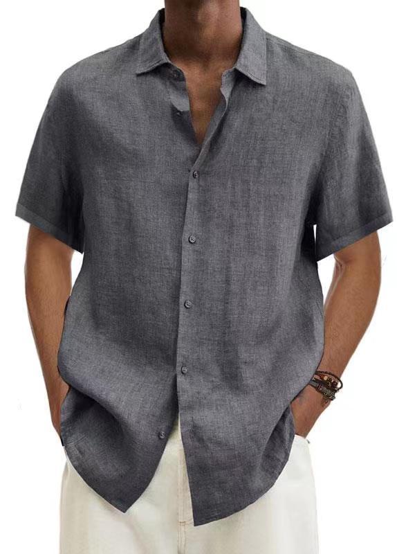 Men's Casual Short-Sleeve Shirt – Modern Japanese Style, V-Neck, Solid Color, Ideal for Everyday & Vacation