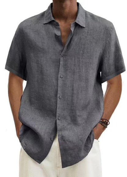 Men's Casual Short-Sleeve Shirt – Modern Japanese Style, V-Neck, Solid Color, Ideal for Everyday & Vacation
