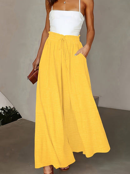 Women's Elegant Wide High Waist Palazzo Pants with Pockets – Perfect for Office & Leisure