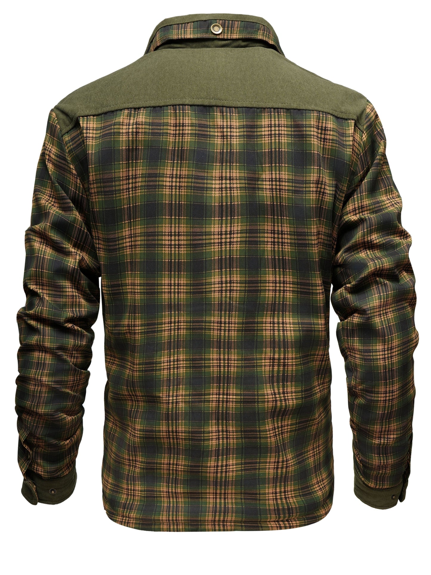 Men’s winter jacket, stand-up collar, checkered, fleece lining, green