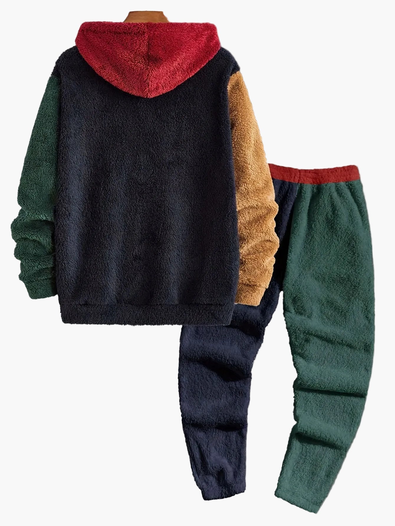 Men's Colorblock Relaxation Clothing Set with Hooded Sweatshirt and Sweatpants – Contemporary Leisure Outfit for Autumn & Winter