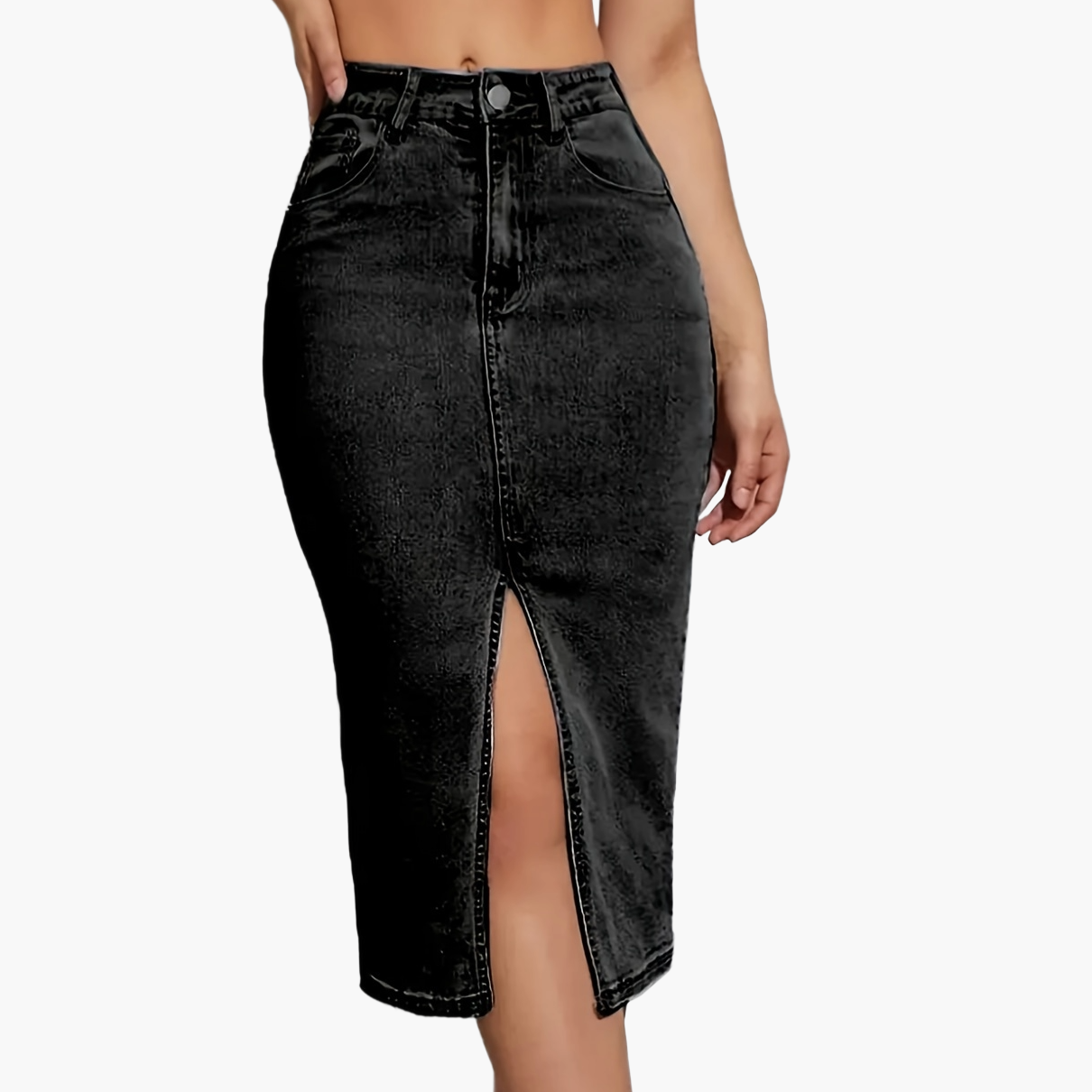 Women's High Waist Denim Skirt with Slit – Fashionable Casual Style for Everyday & Leisure