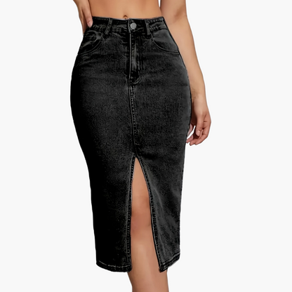 Women's High Waist Denim Skirt with Slit – Fashionable Casual Style for Everyday & Leisure