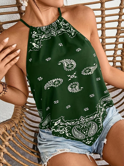 Women's Halterneck Bandana Top in Boho Style – Summer Paisley Pattern, Ideal for Festivals & Leisure