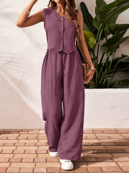 Women's Two-Piece Set – Elegant Sleeveless Vest and Pants Outfit for Leisure and Summer