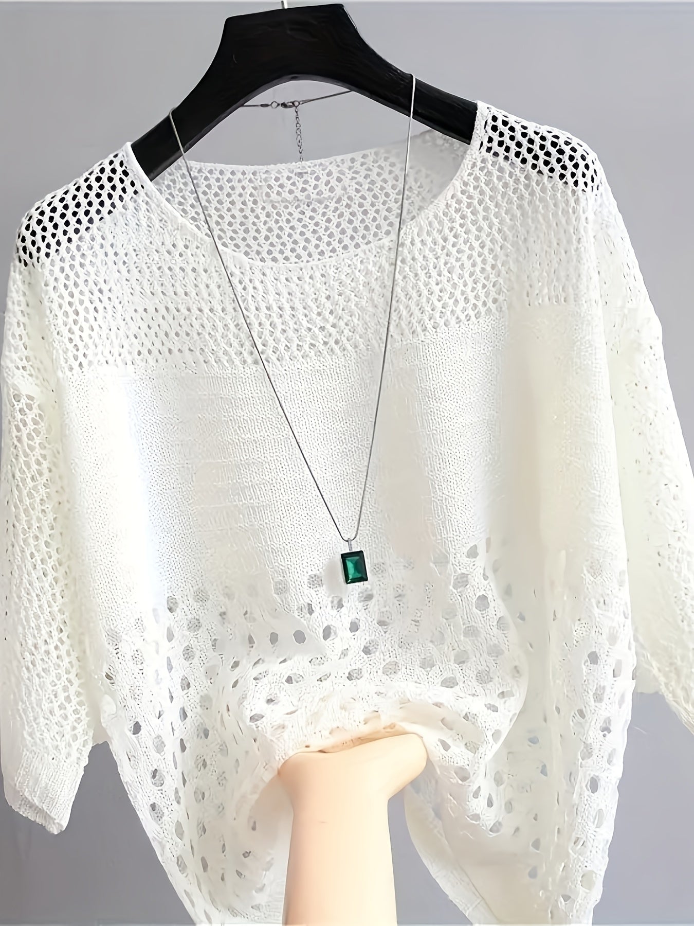 Women's Loose-Fit Crochet Knit Top in Boho Style – Elegant Shirt for Leisure and Vacation