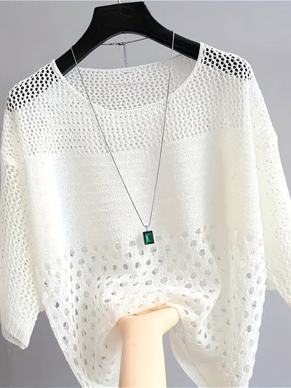 Women's Loose-Fit Crochet Knit Top in Boho Style – Elegant Shirt for Leisure and Vacation