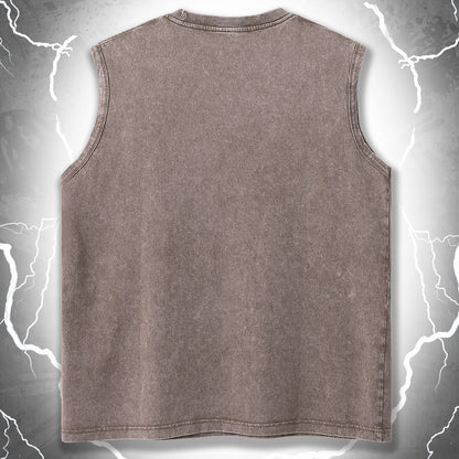 Men's Urban Streetwear Muscle Shirt with Vintage Lettering and Sleeveless Design – Modern Statement Tank Top