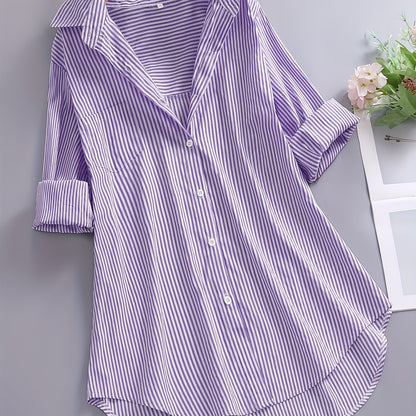 Women's striped blouse shirt with loose fit – Stylish long blouse for everyday and office wear