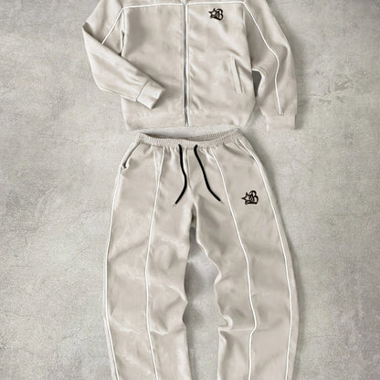 Unisex tracksuit with zip-up jacket and pants, contrast stripes