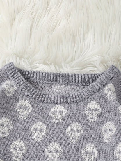 Unisex skull crew-neck long-sleeve knit sweater