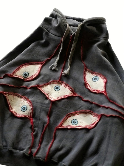 Hoodie with eye motif, relaxed fit, dark gray