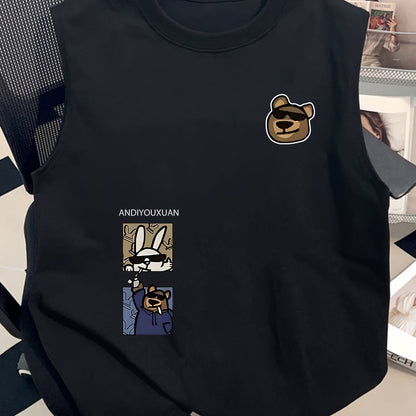 Men's streetwear tank top with cartoon graphic and casual design