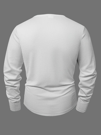 Men's long-sleeve Henley shirt, textured fabric, relaxed fit