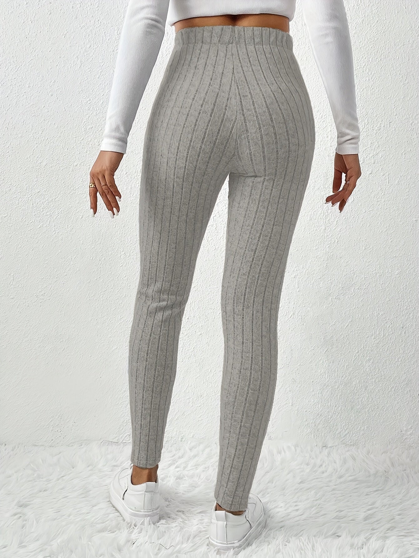 Gerippte Leggings für Damen mit hoher Taille und Kordelzug