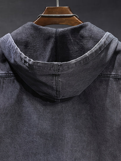 Men's denim vest with hood, sleeveless, with zipper and pockets