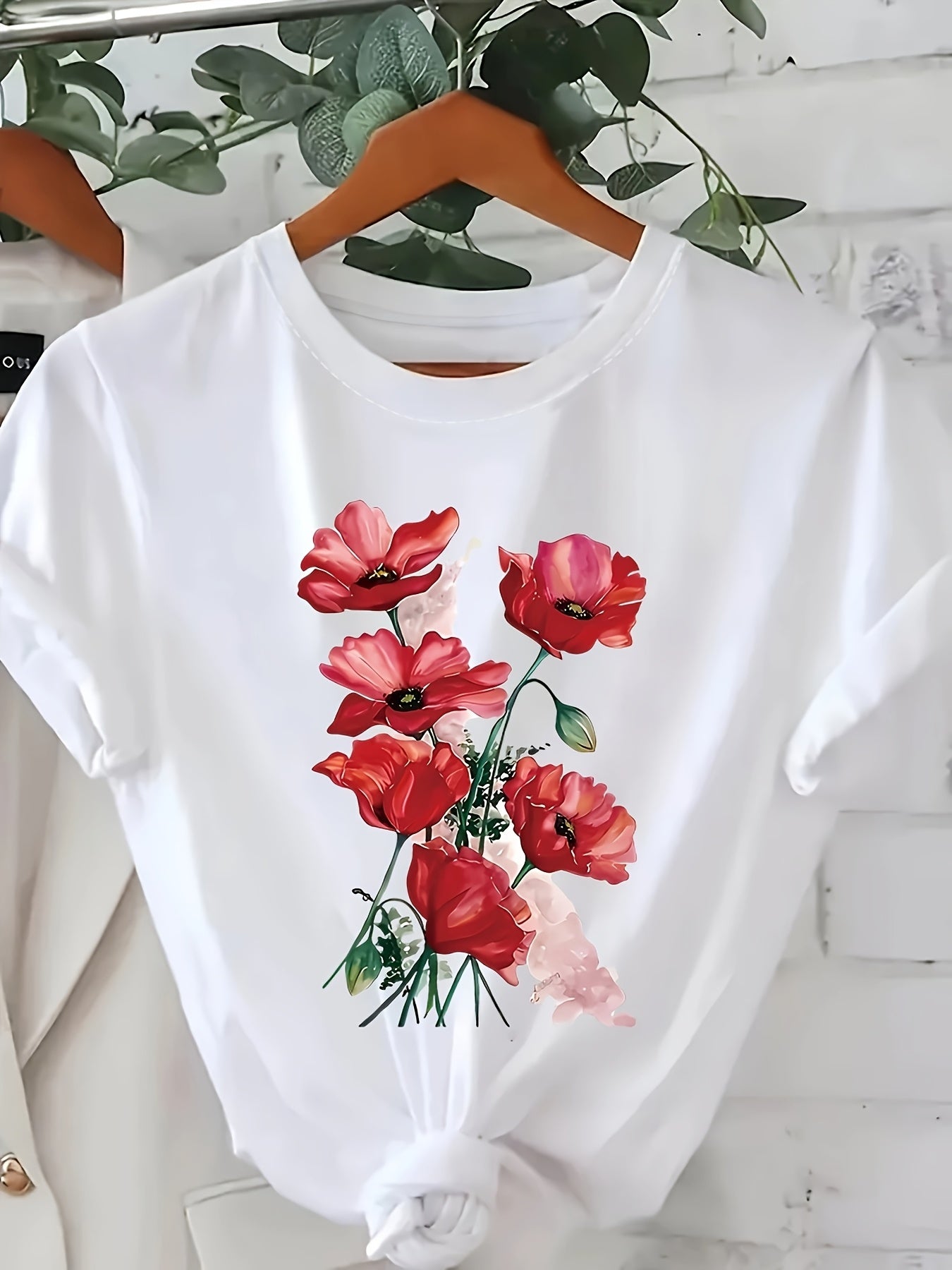 Women's T-Shirt with Floral Design – Casual Style, Spring/Summer, Floral Print