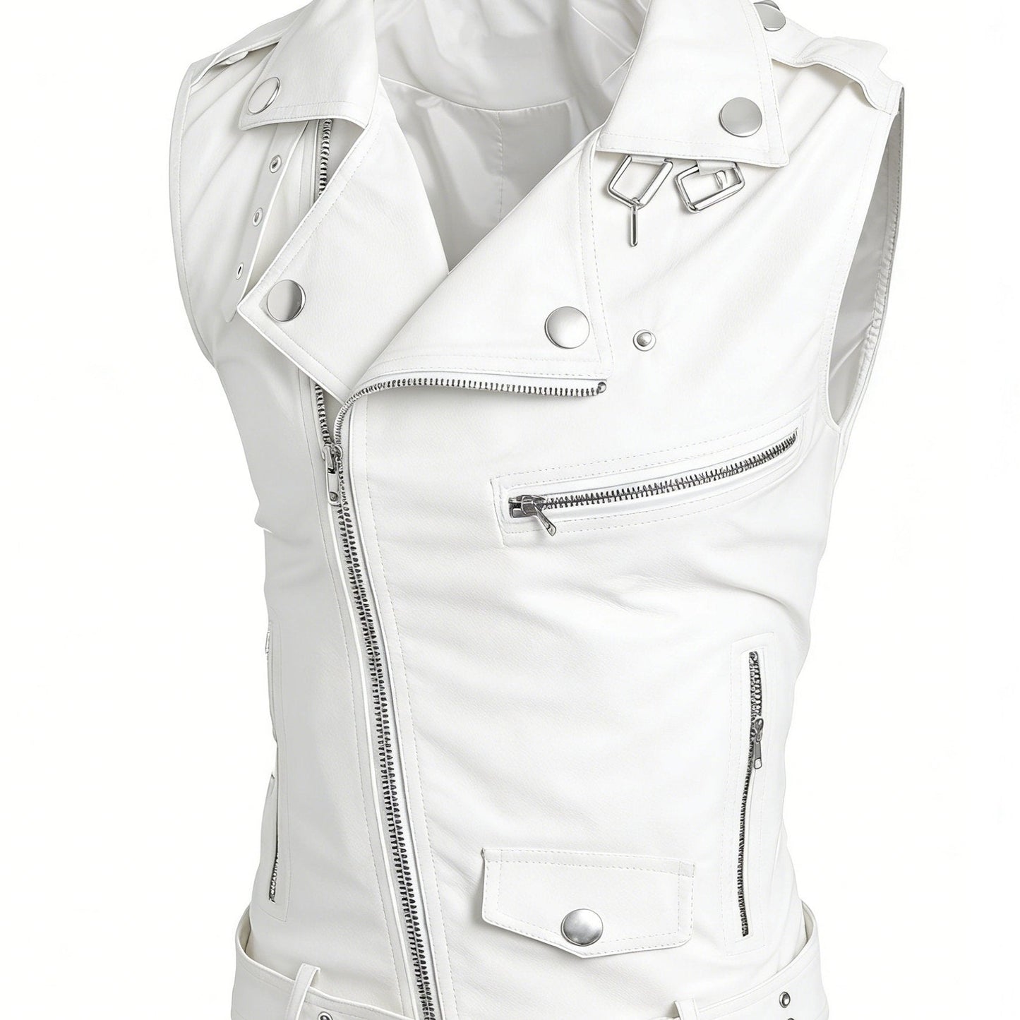 Sleeveless biker vest with zippers and studs