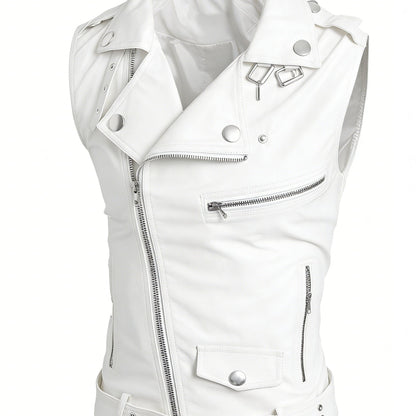Sleeveless biker vest with zippers and studs