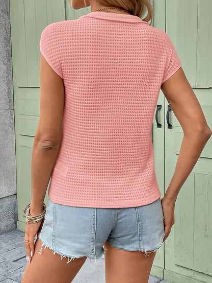 Women's Henley Shirt with Texture, Short Sleeve, V-Neck, Casual Look