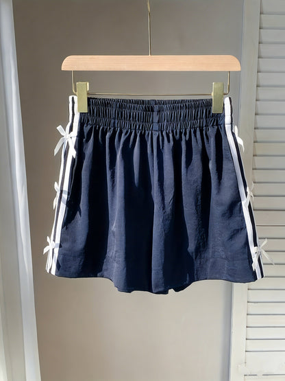 Women's casual shorts with bows and stripes for summer – regular fit, vacation style