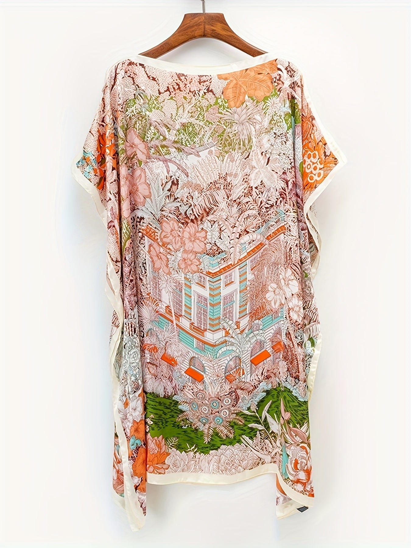 Women's Boho Beach Poncho – Asymmetrical, Floral Pattern, Perfect for Vacation & Summer