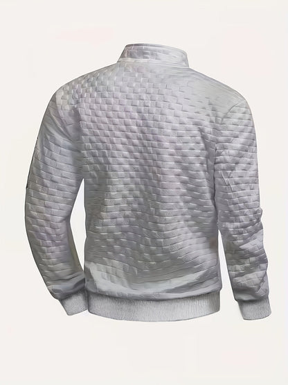 Stehkragen Pullover Herren mit Reißverschluss, gesteppt, einfarbig