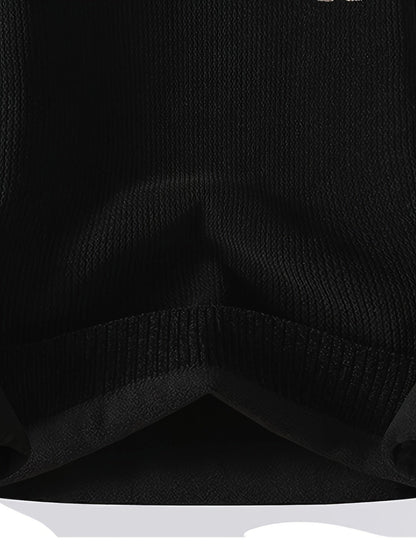 Unisex Langarm Pullover mit Ellbogen-Patches, Rundhalsausschnitt, gerippter Saum