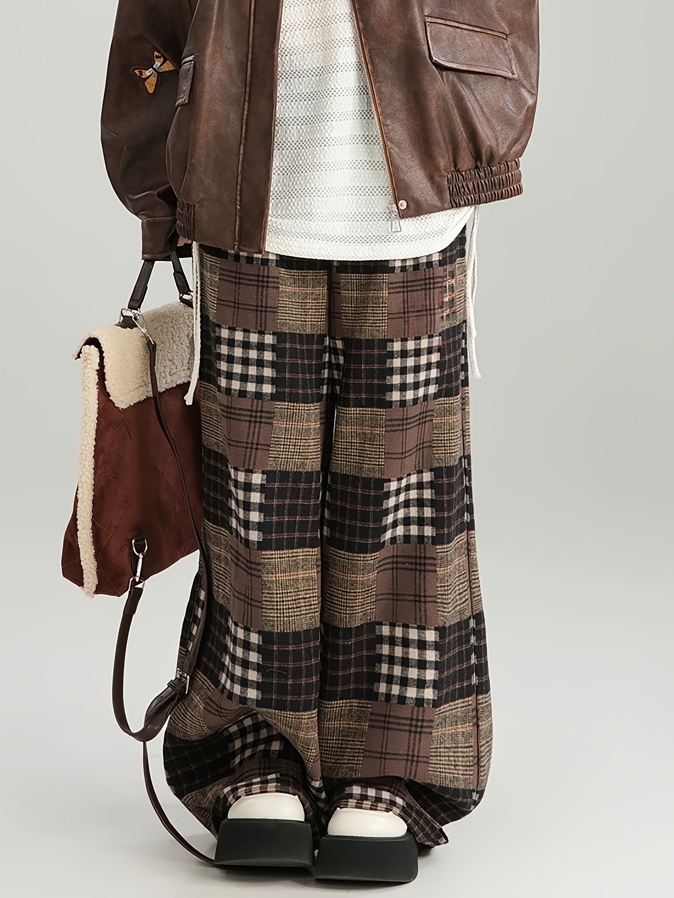Weite Patchwork-Hose mit Karomuster und Innenfutter