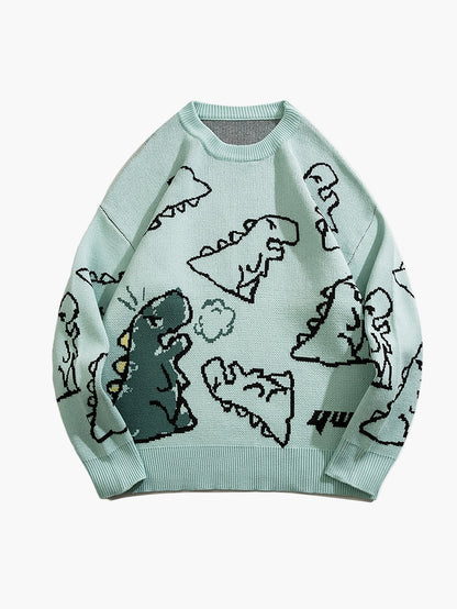 Men's sweater with cartoon dinosaur pattern, casual, oversized, ideal for autumn/winter