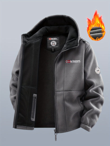 Thermo Fleecejacke mit Kapuze für Herren, durchgehender Reißverschluss