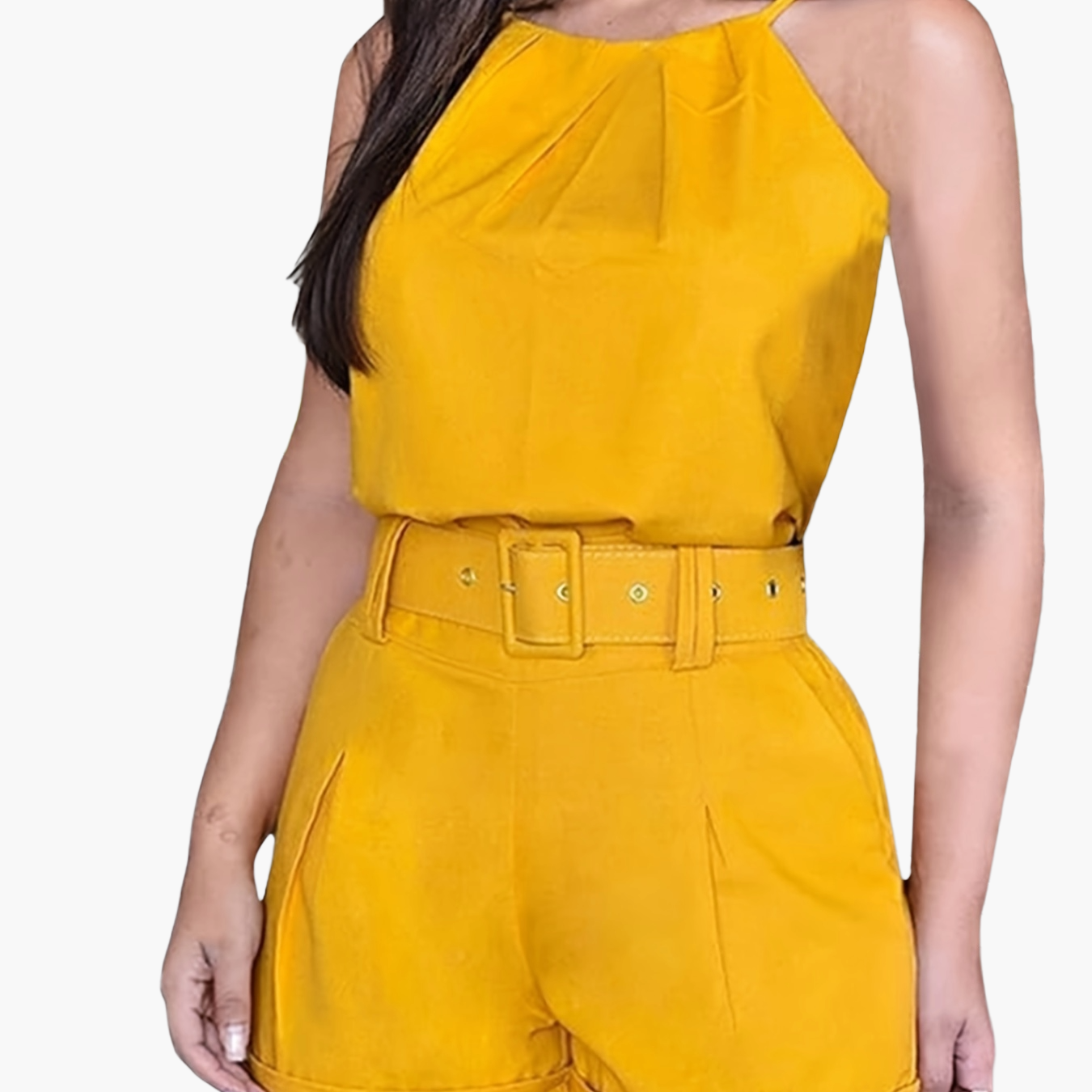 Women's Elegant Two-Piece Shorts Set – Sleeveless Top with Belt for Spring and Summer