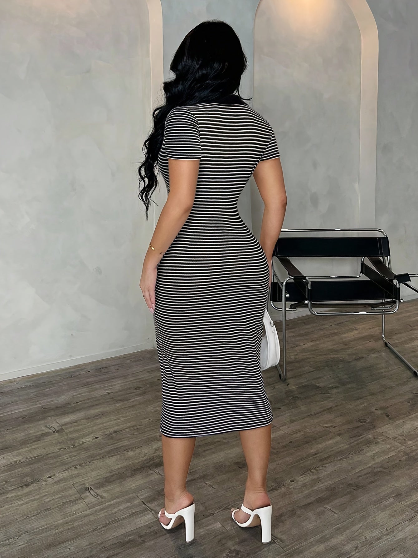 Women's Polo Midi Dress in Bodycon Style with Stripes – Elegant Casual Look for Everyday and Going Out