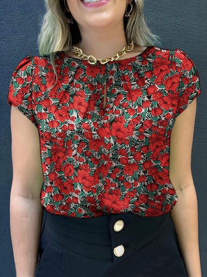 Women's blouse with floral pattern and short sleeves – Elegant style for office and leisure