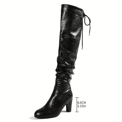Damen Overknees Stiefel Schwarz mit Blockabsatz
