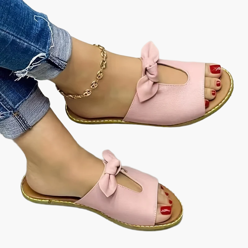 Women's Slip-On Sandals with Bow – Open Toe, Flat Summer Shoes, Elegant & Comfortable