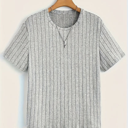 Men's T-Shirt with Vertical Texture Pattern – Modern Short-Sleeve Shirt for Everyday and Leisure