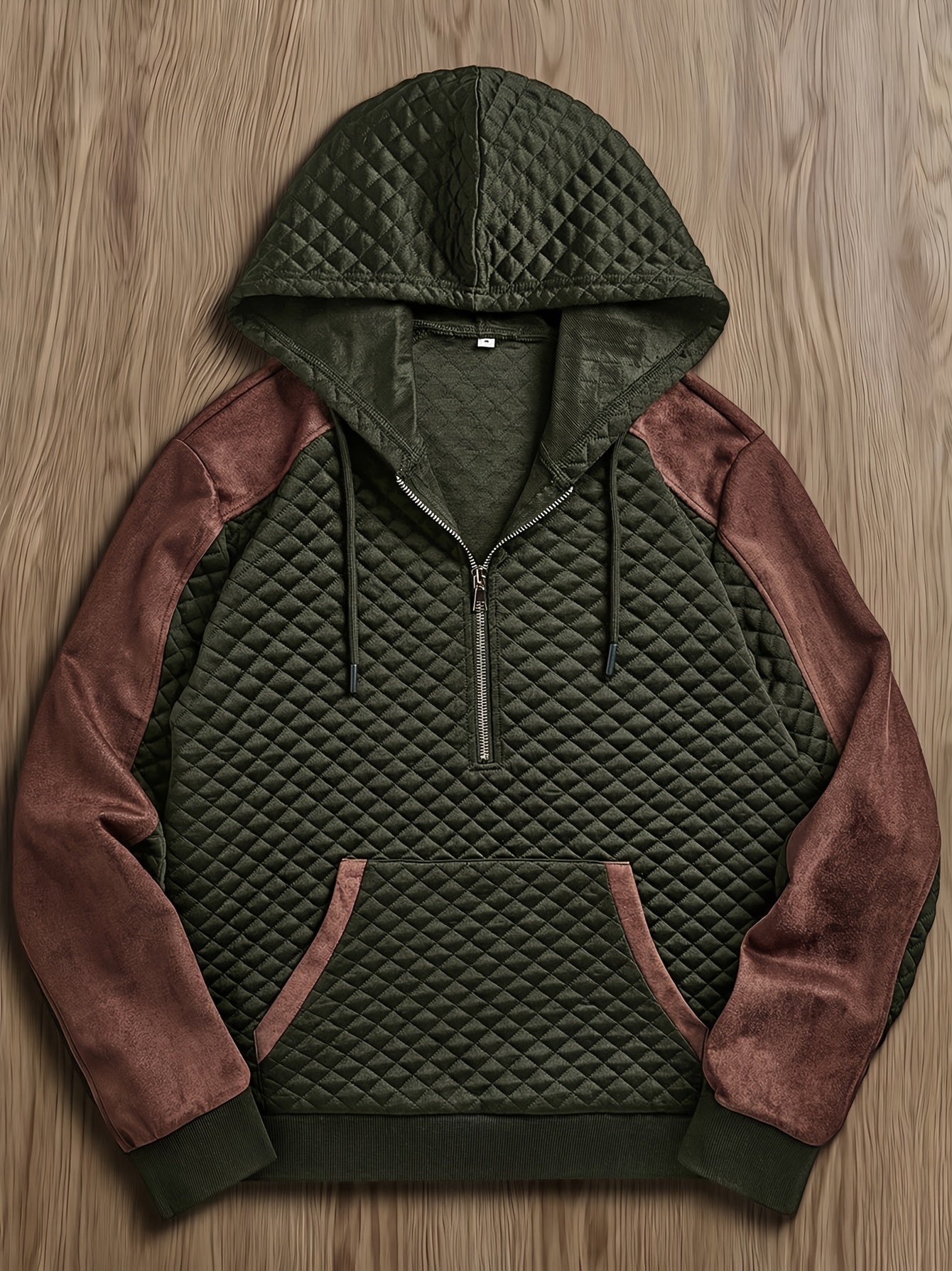 Men's quilted hoodie with half-zip and hood